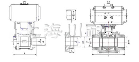 Q611F氣動三片式螺紋球閥結構圖